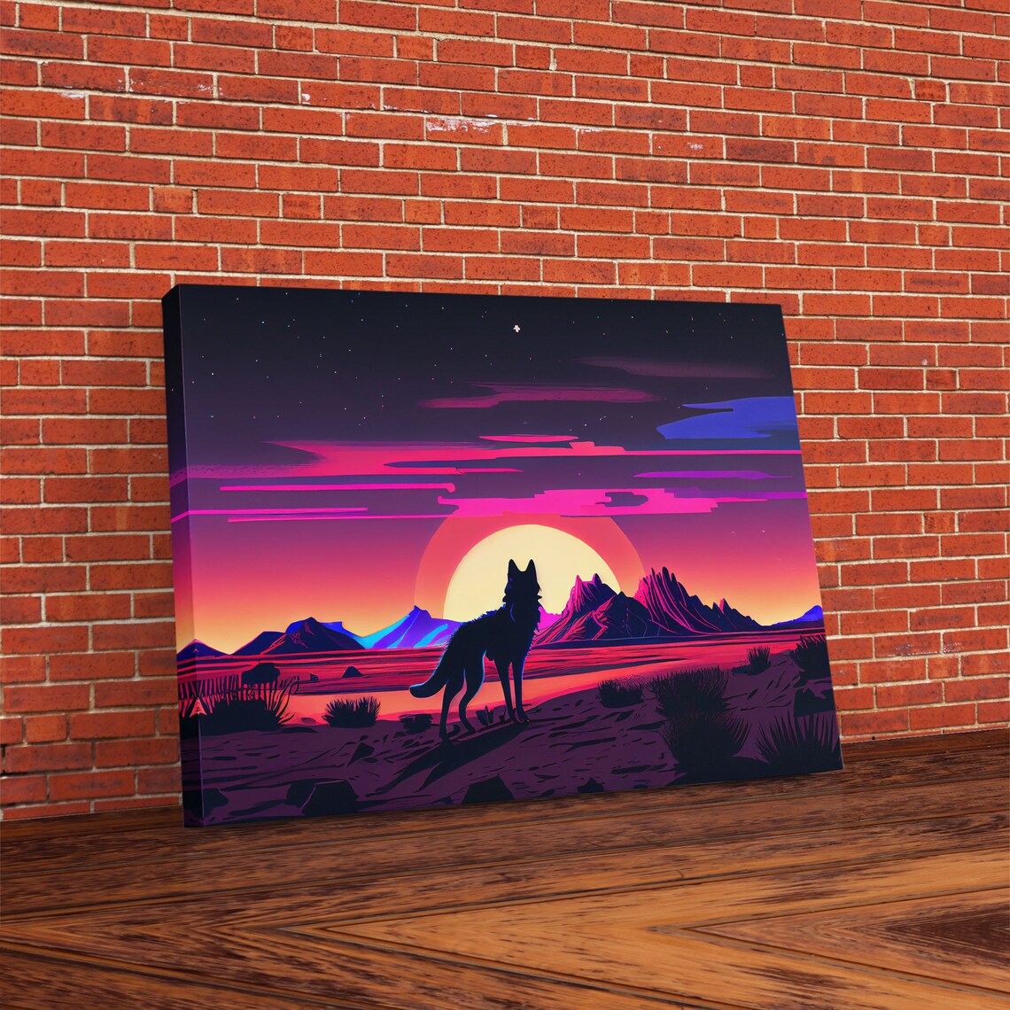 Desert Full Moon Fox Silhouette, Purple Wall Art Print