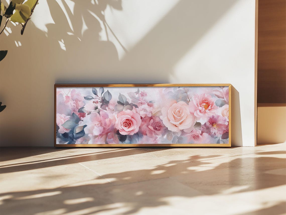 Blush Pink Roses Eucalyptus Garland Watercolor Botanical Wall Art