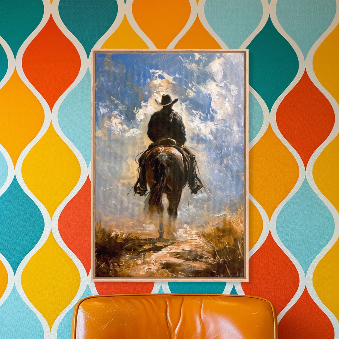 Cowboy Silhouette Riding Through the Plains, Western Art Print - Image 2