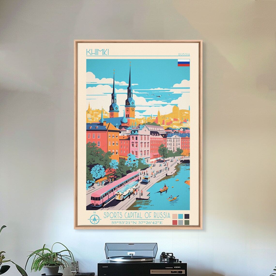 Khimki Russia River Promenade Twin Church Spires Kayakers View Poster - Image 5