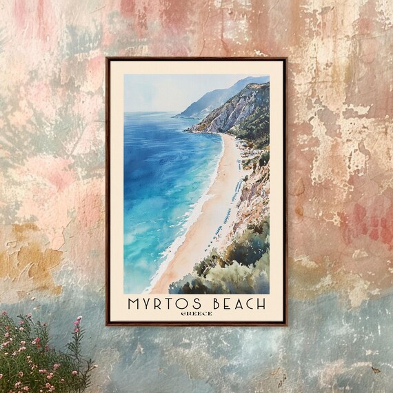 Myrtos Beach Greece Cliffside Aerial Turquoise Bay Watercolor Poster