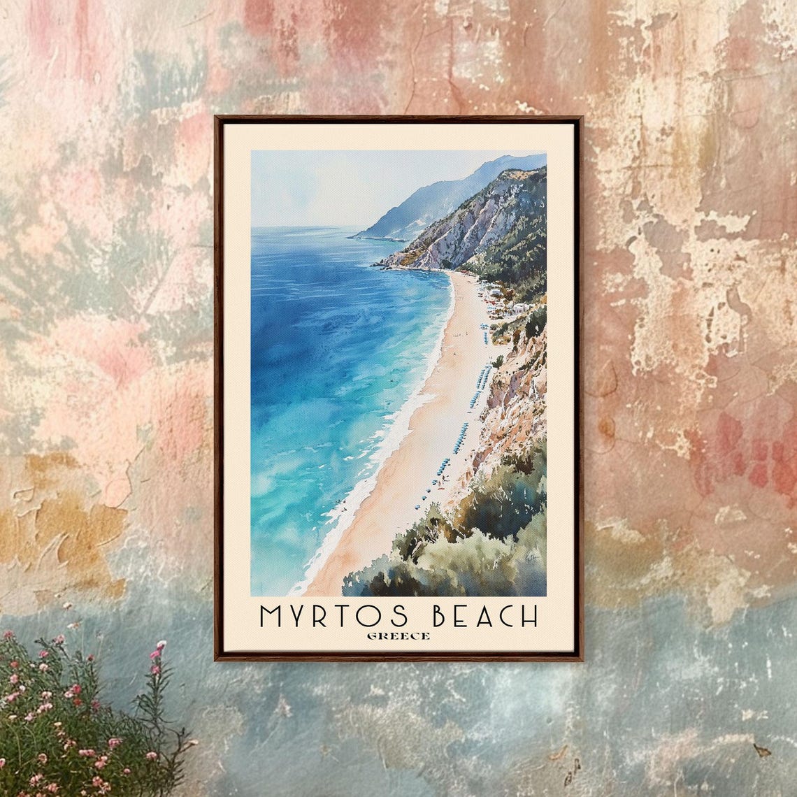 Myrtos Beach Greece Cliffside Aerial Turquoise Bay Watercolor Poster