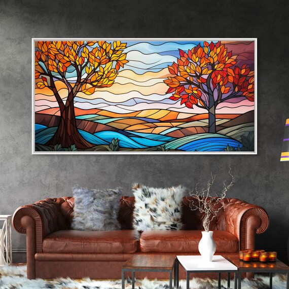 Stained Glass Wall Art Abstract Wall Print Trees Art Print Wall Hanging Panoramic Art Home Decor Prints Gift For The Home