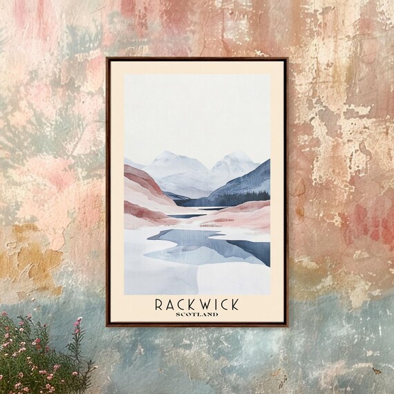 Rackwick Scotland Minimalist Mountain Lake Misty Pastel Landscape Watercolor Poster