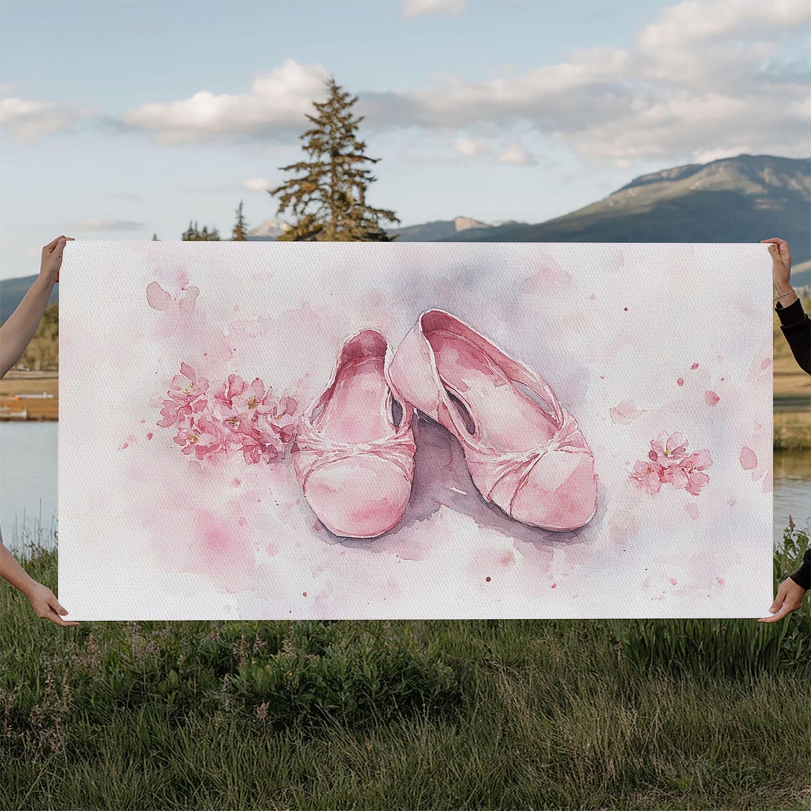 Pink Ballet Slippers Watercolor Cherry Blossom Dancer Gift Poster - Image 6