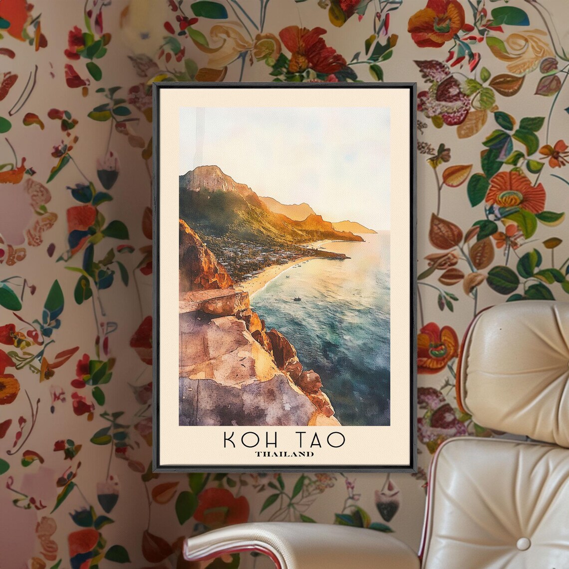 Koh Tao Thailand Sunset Cliff Coast Golden Light Beach Art Poster - Image 2