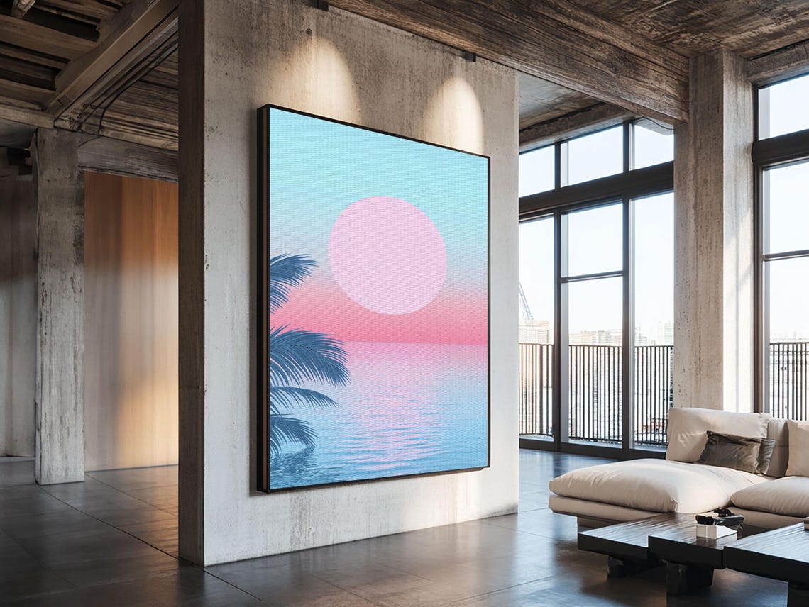 Vaporwave Pastel Sunset Ocean Palm Beach Retro Minimalist Poster - Image 3