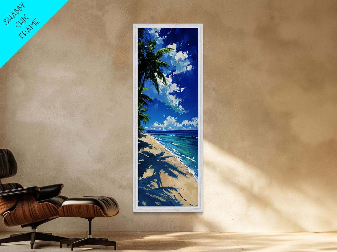 Tropical Beach Palm Shadows White Sand Blue Sky Wall Art Print