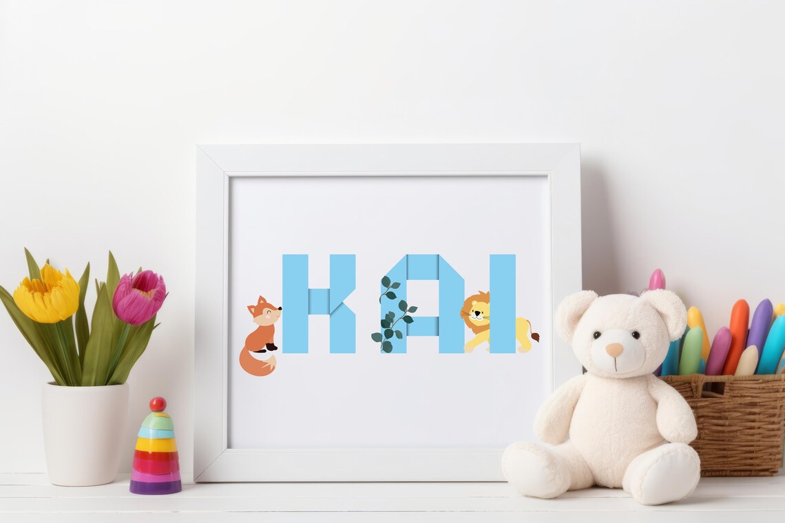 Personalized Safari Name Pink 3D Letters Jungle Animals Poster - Image 3