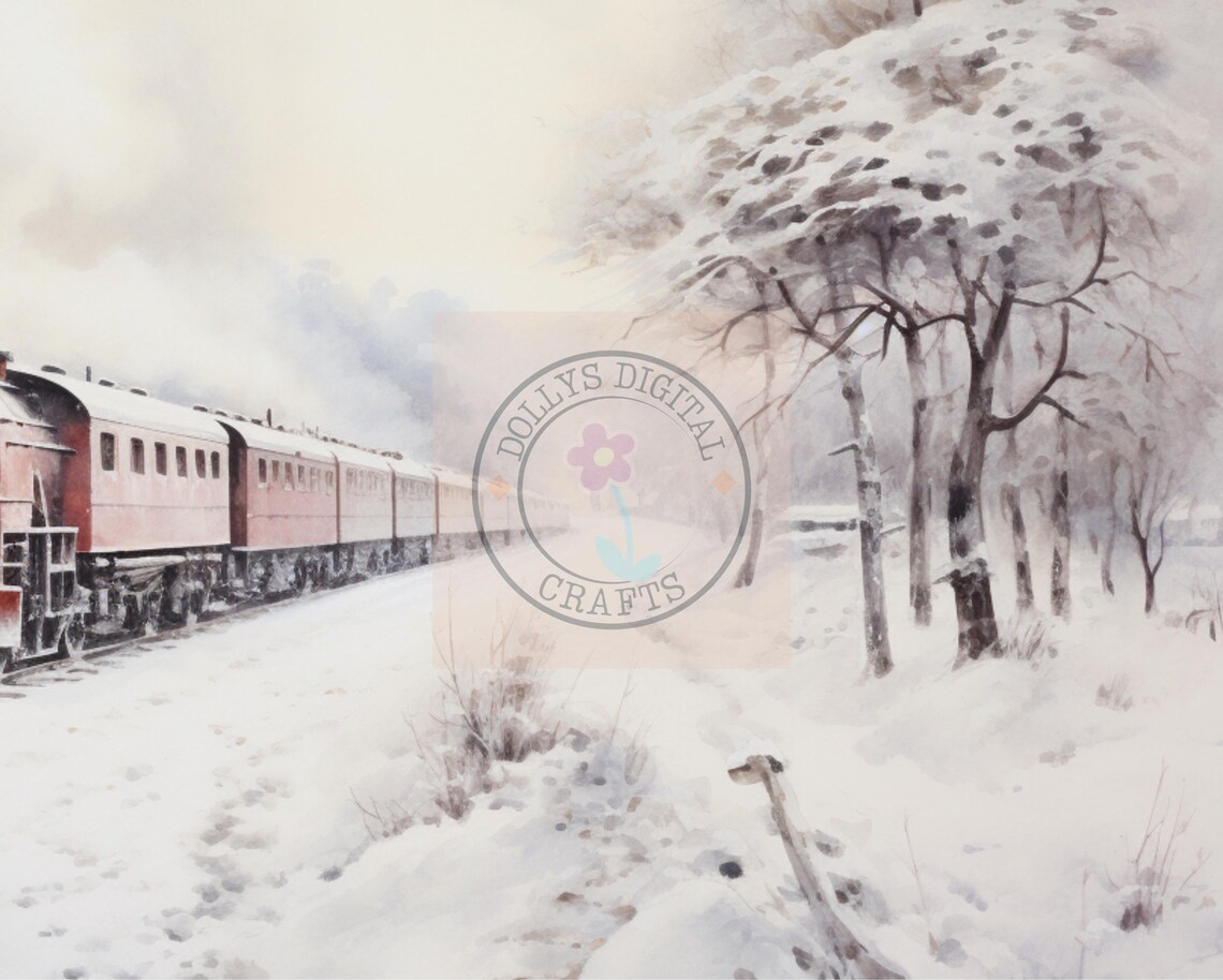 Red Steam Train Snowy Winter Journey Vintage Locomotive Art Poster - Image 4