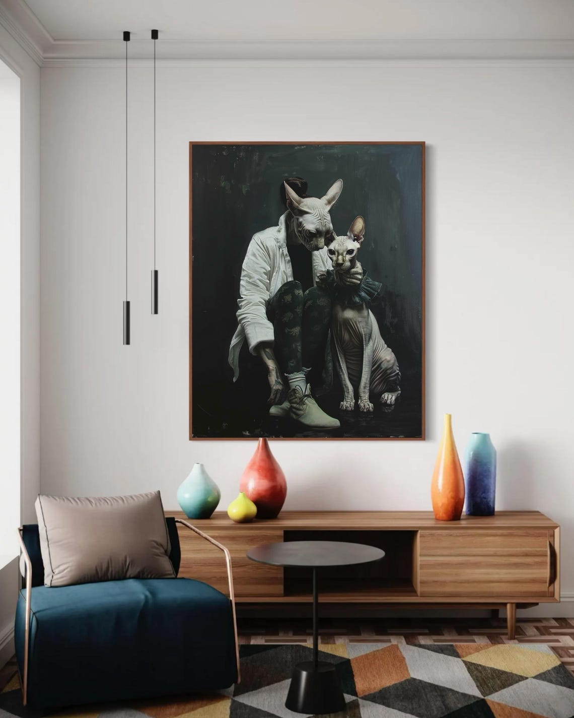 Sphynx Cat Head Human Portrait Dark Academia Cat Lover Wall Art - Image 7