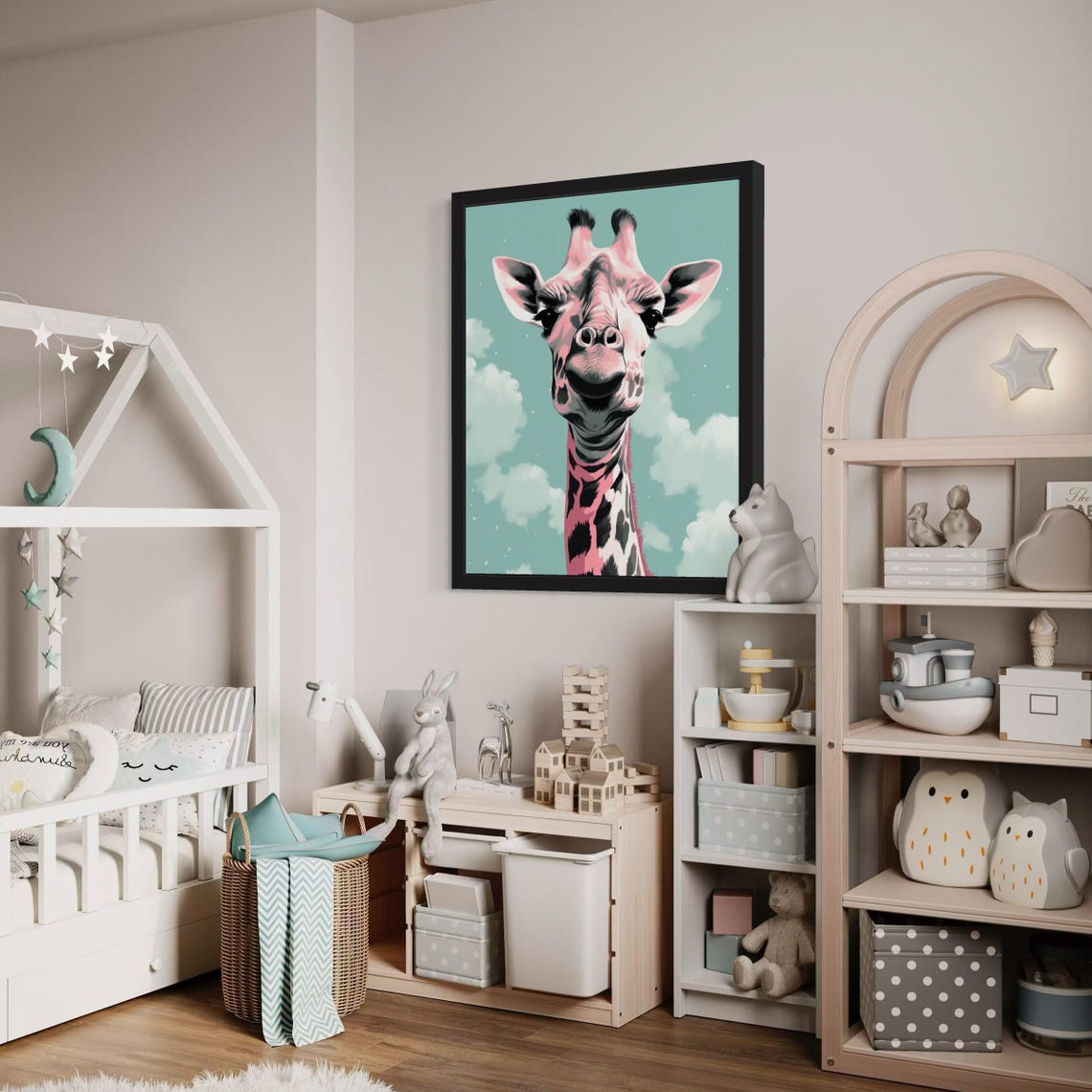 Whimsical Pink Giraffe Art Print Modern Animal Wall Art Cute Giraffe Portrait Minimalist Pastel Home Decor - Image 2