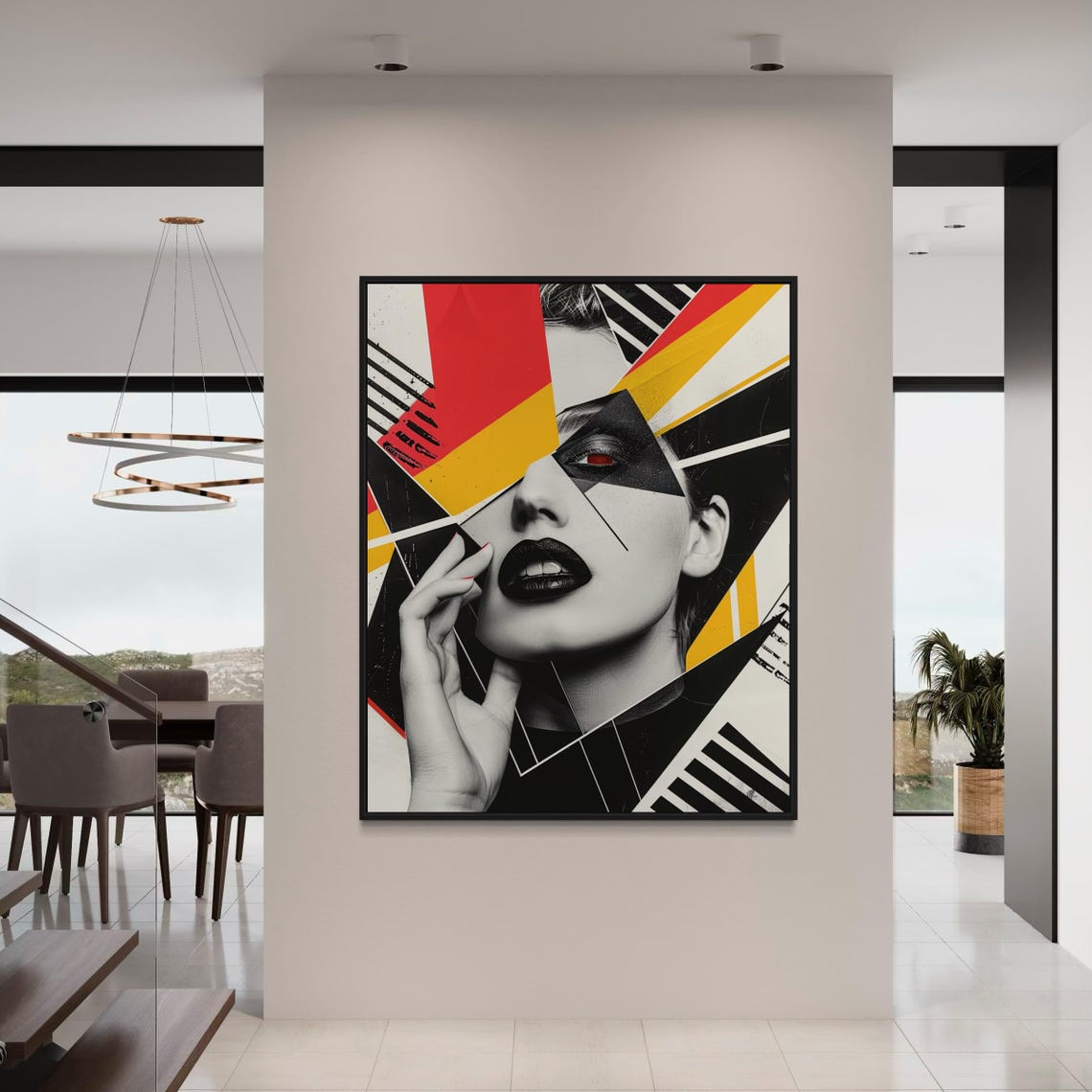 Black and White Fashion Portrait With Bold Red Geometric Shards Poster - Image 2