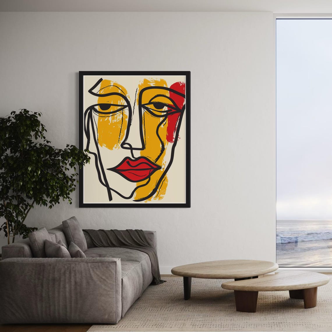 Abstract Face Line Drawing Art Print Minimal Illustration Modern Picasso Inspired Artwork Boho Gallery Wall Art Home Decor - Image 3
