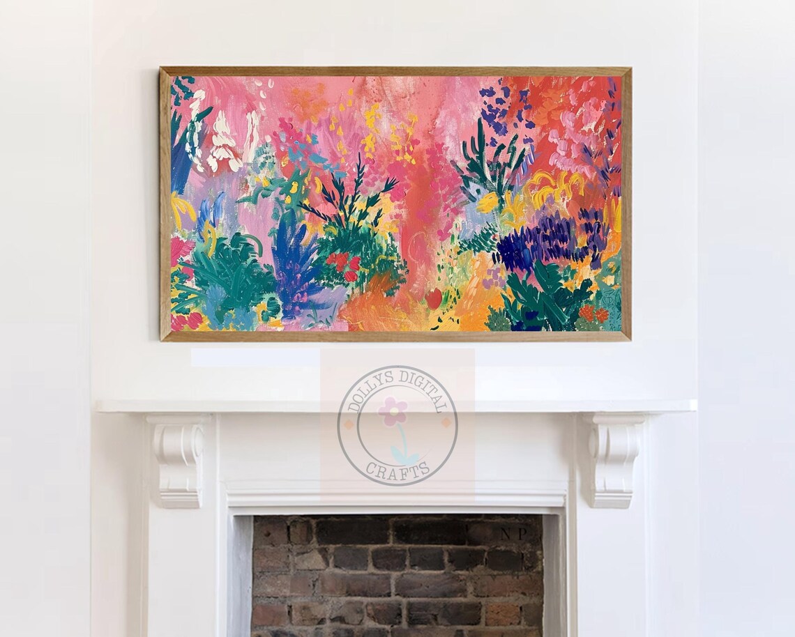 Pink Abstract Floral Garden Painting Colorful Botanical Wall Art - Image 7