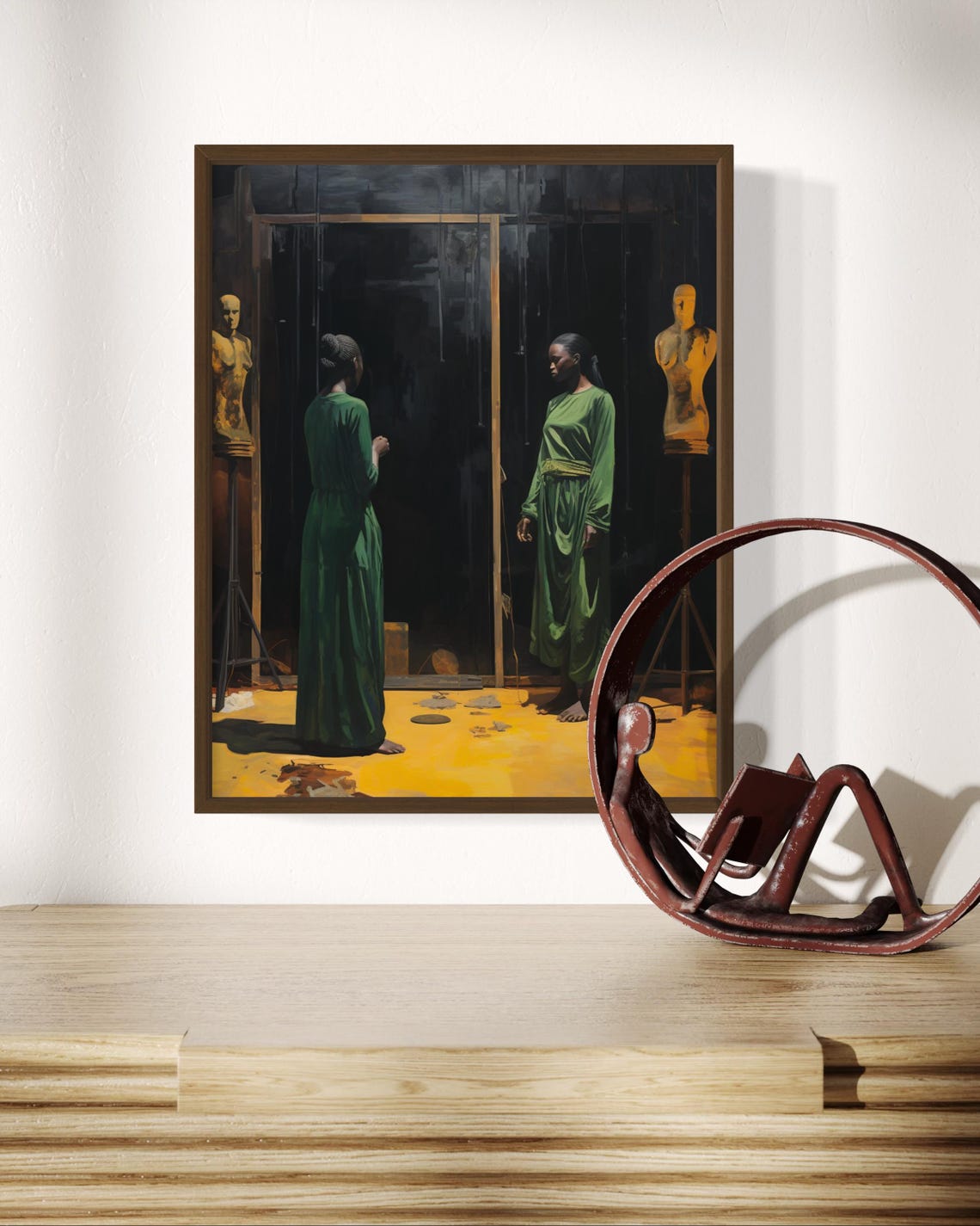 Black Women Artist Studio Green Dresses Dark Moody Art Poster - Image 7