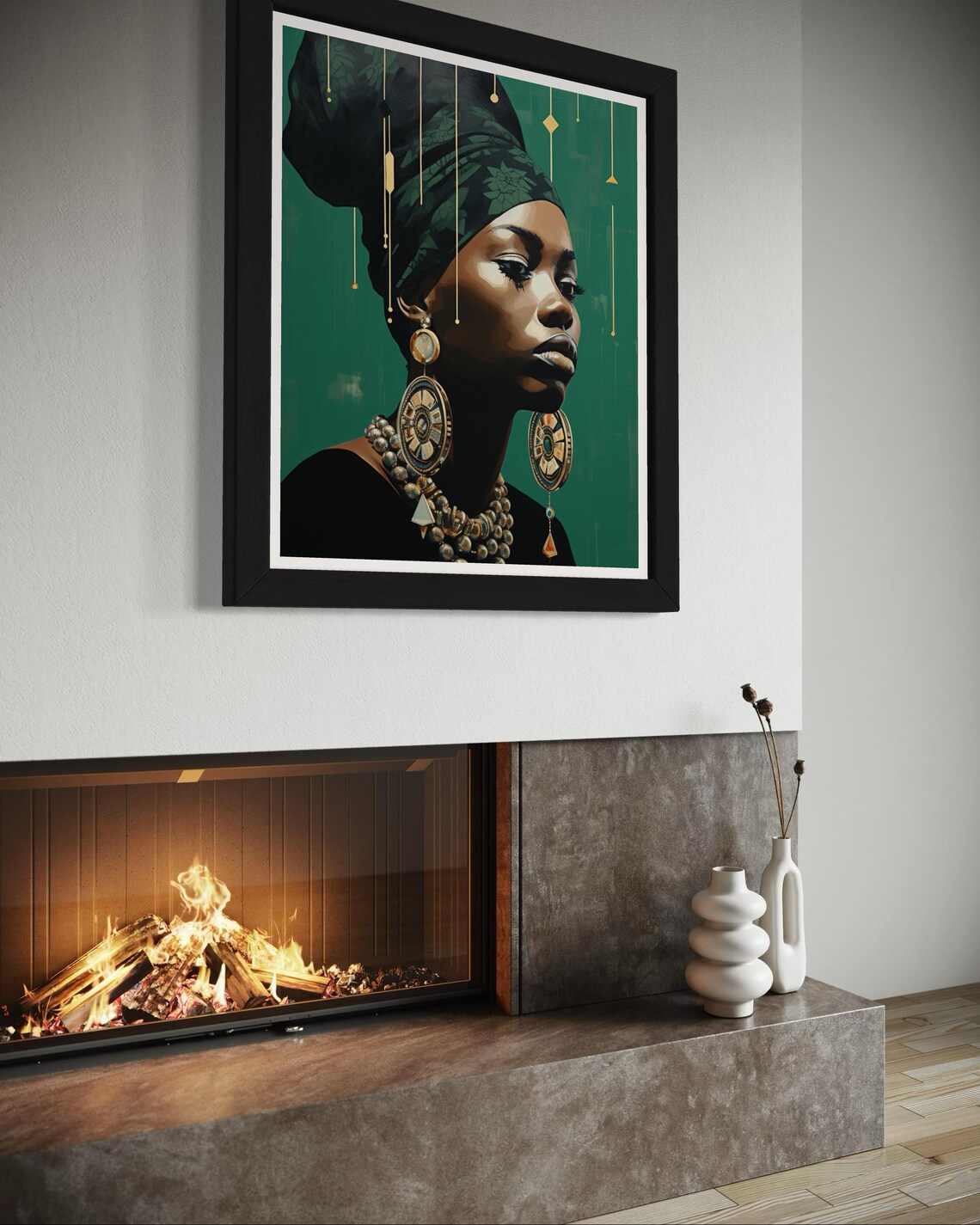 African Woman Emerald Green Headwrap Portrait Gold Jewelry Poster - Image 4