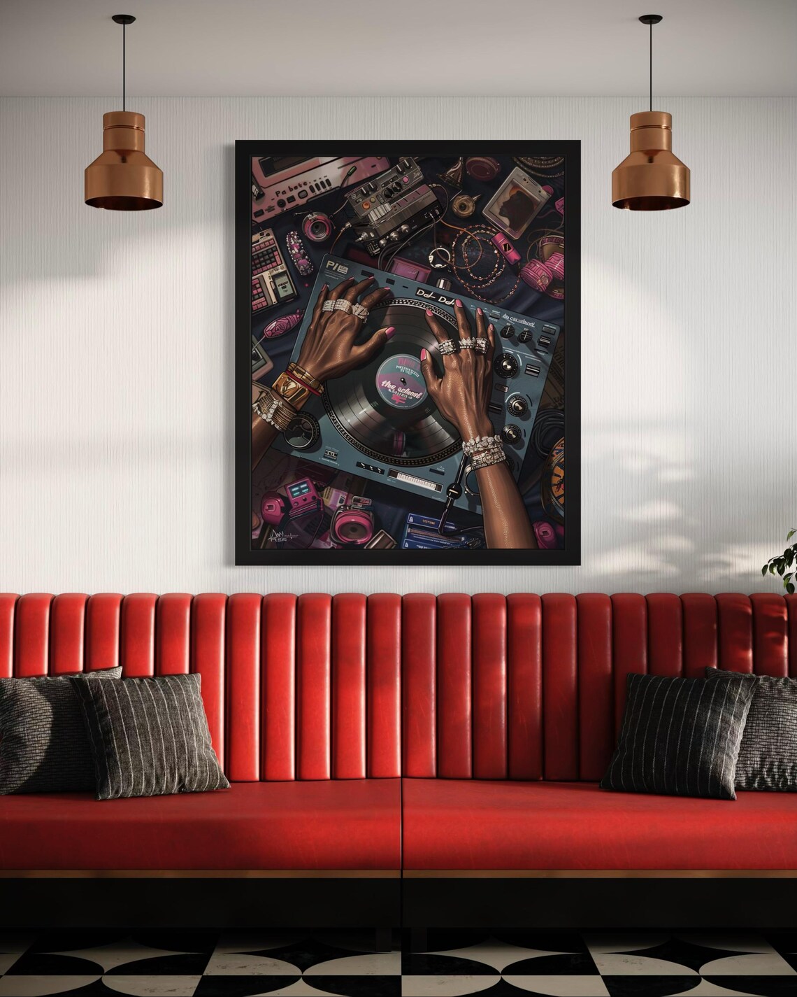 Black Woman DJ Turntable Retro Music Art Print - Image 6