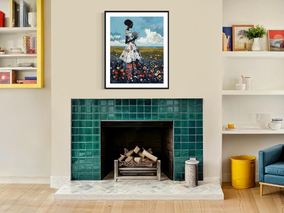 African Woman Floral Landscape Art Print, Bold Decor - Image 2