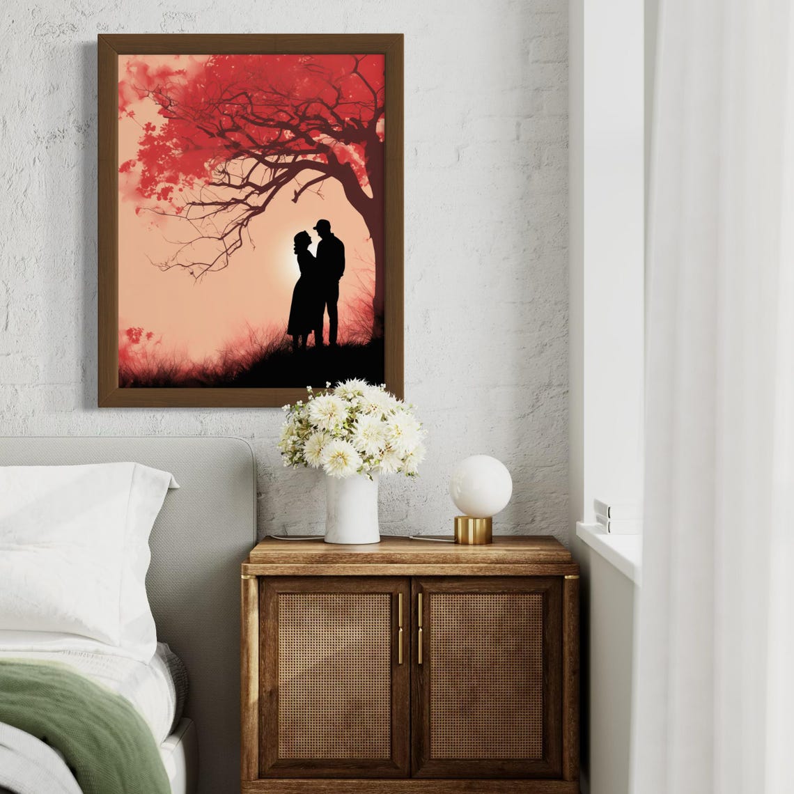 Couple Silhouette Red Tree Sunset Warm Romantic Love Poster Home Decor - Image 2