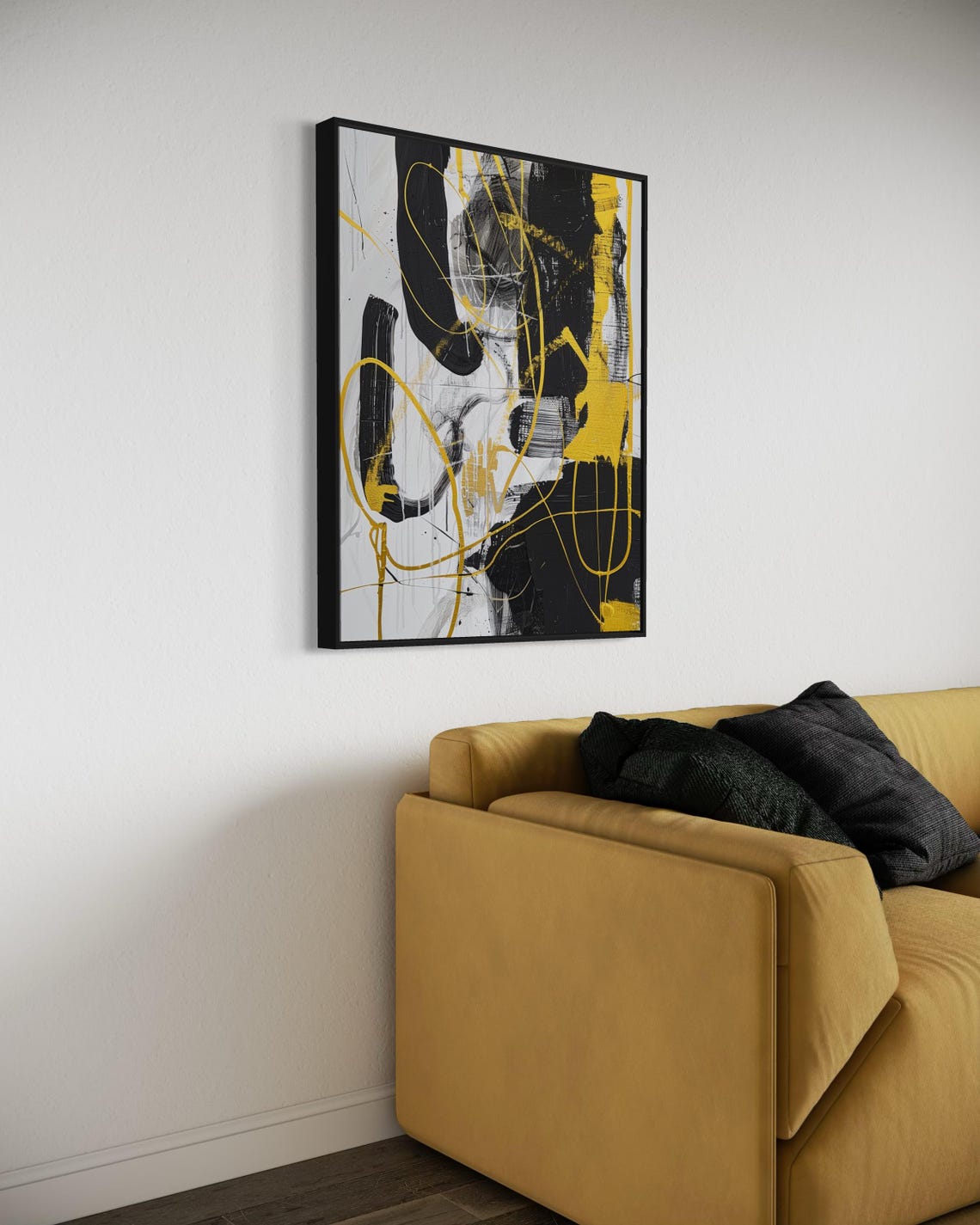 Modern Abstract Art In Black White And Yellow Bold Geometric Lines Print Contemporary Home Decor - Image 3