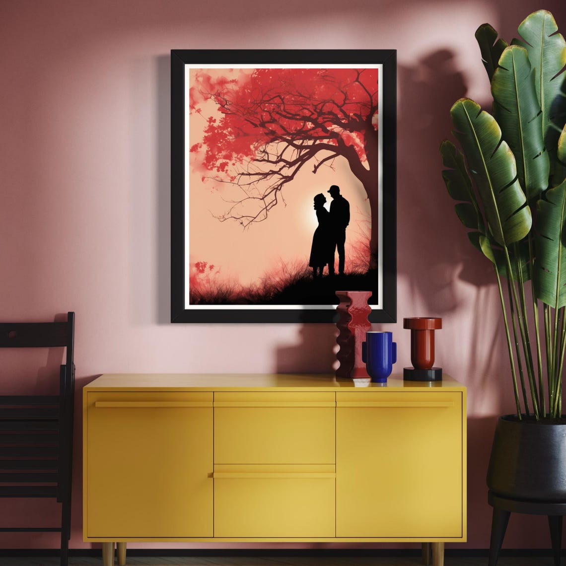 Couple Silhouette Red Tree Sunset Warm Romantic Love Poster Home Decor - Image 7