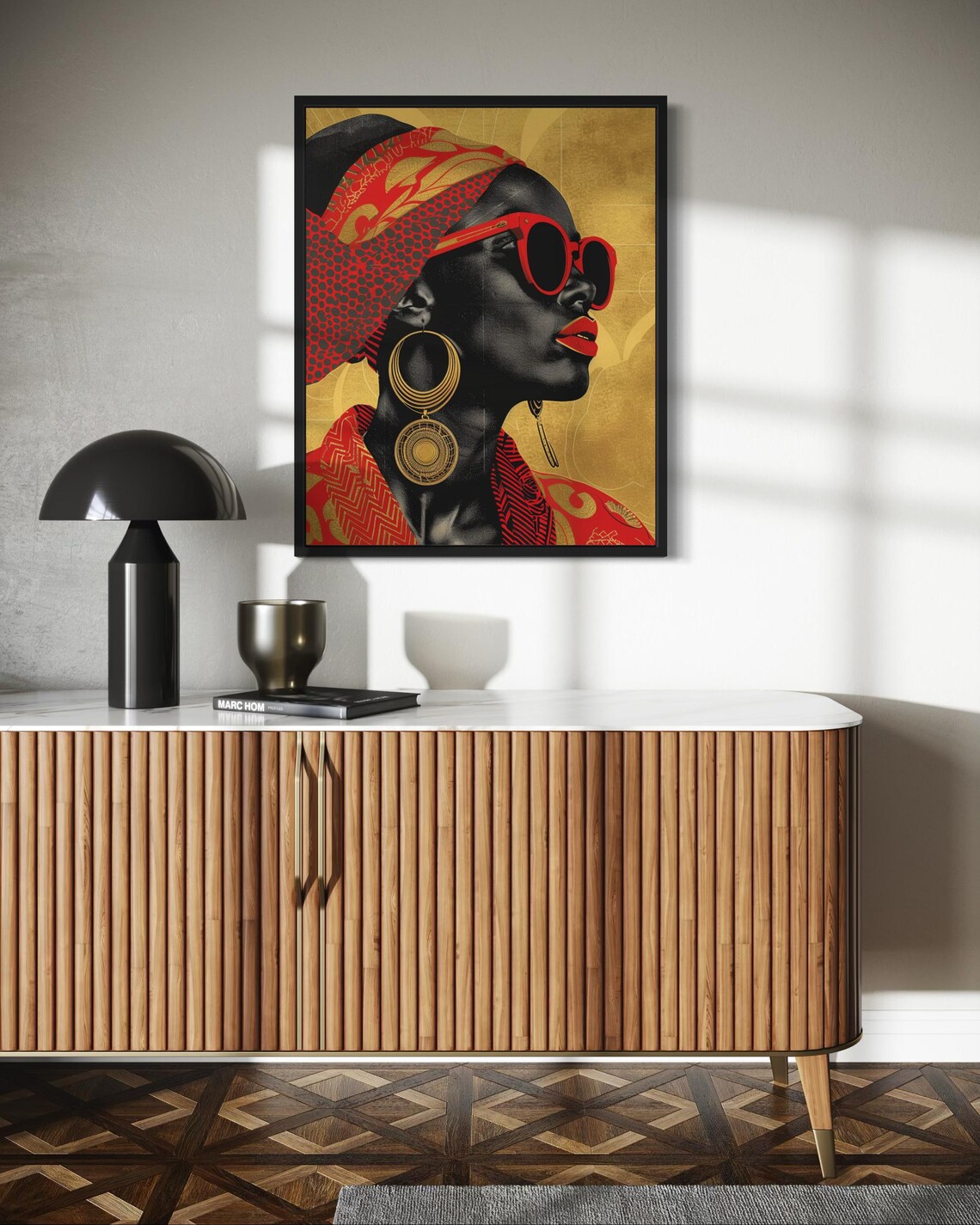 African Woman Red Sunglasses Profile Gold Jewelry Power Poster - Image 6