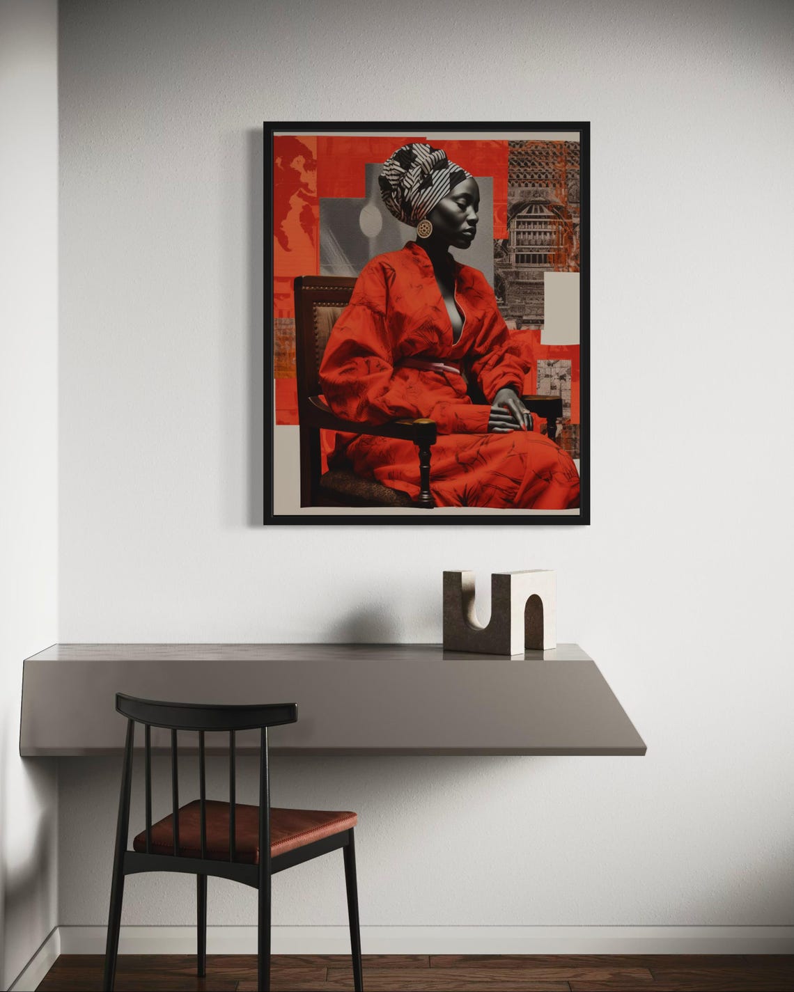 African Woman Red Robe Headwrap Bold Modern Collage Art Poster - Image 7