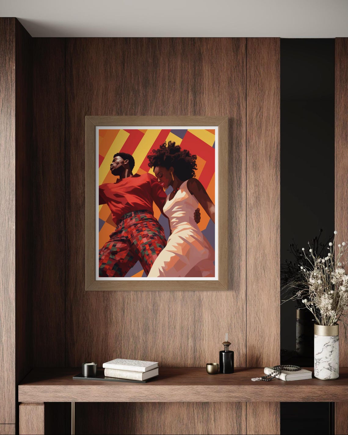 African Couple Dancing Bold Orange Geometric Retro Style Poster - Image 4