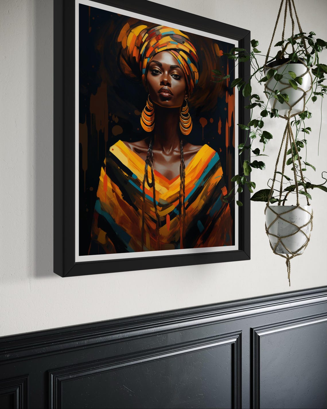 African Woman Orange Headwrap Gold Hoop Earrings Portrait Poster - Image 7