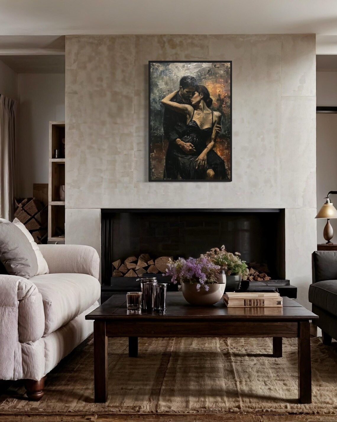 Passionate Couple Embrace Dance Romantic Dark Oil Painting Wall Art - Image 3
