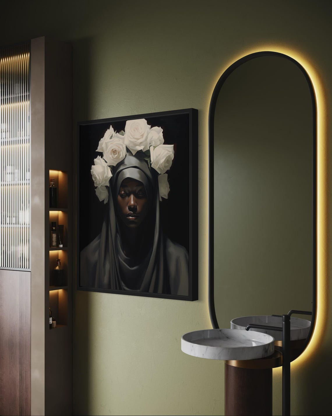 Black Woman White Rose Crown Portrait Dark Elegant Beauty Poster - Image 6