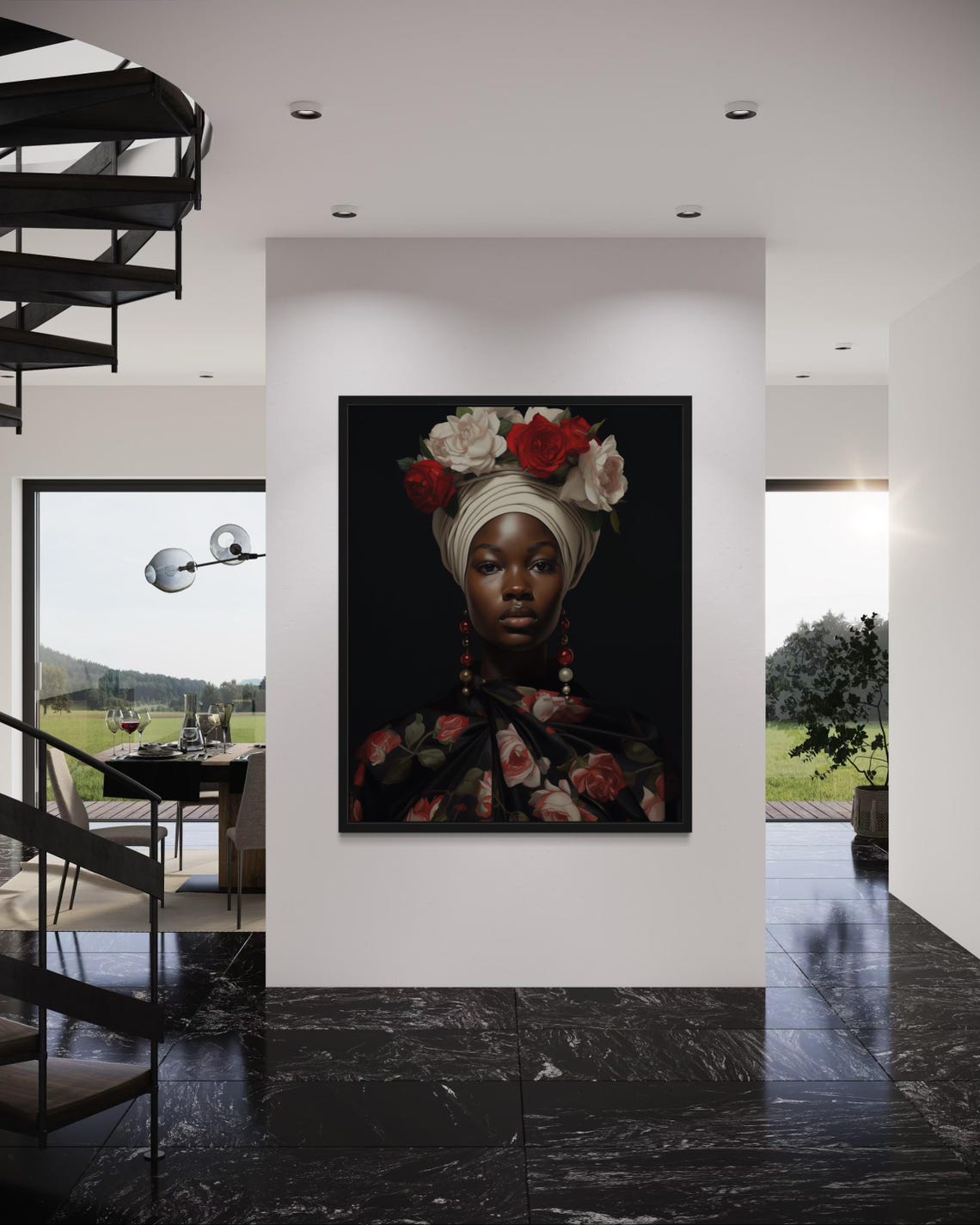 Black Woman Rose Crown Headwrap Floral Classic Portrait Poster - Image 4