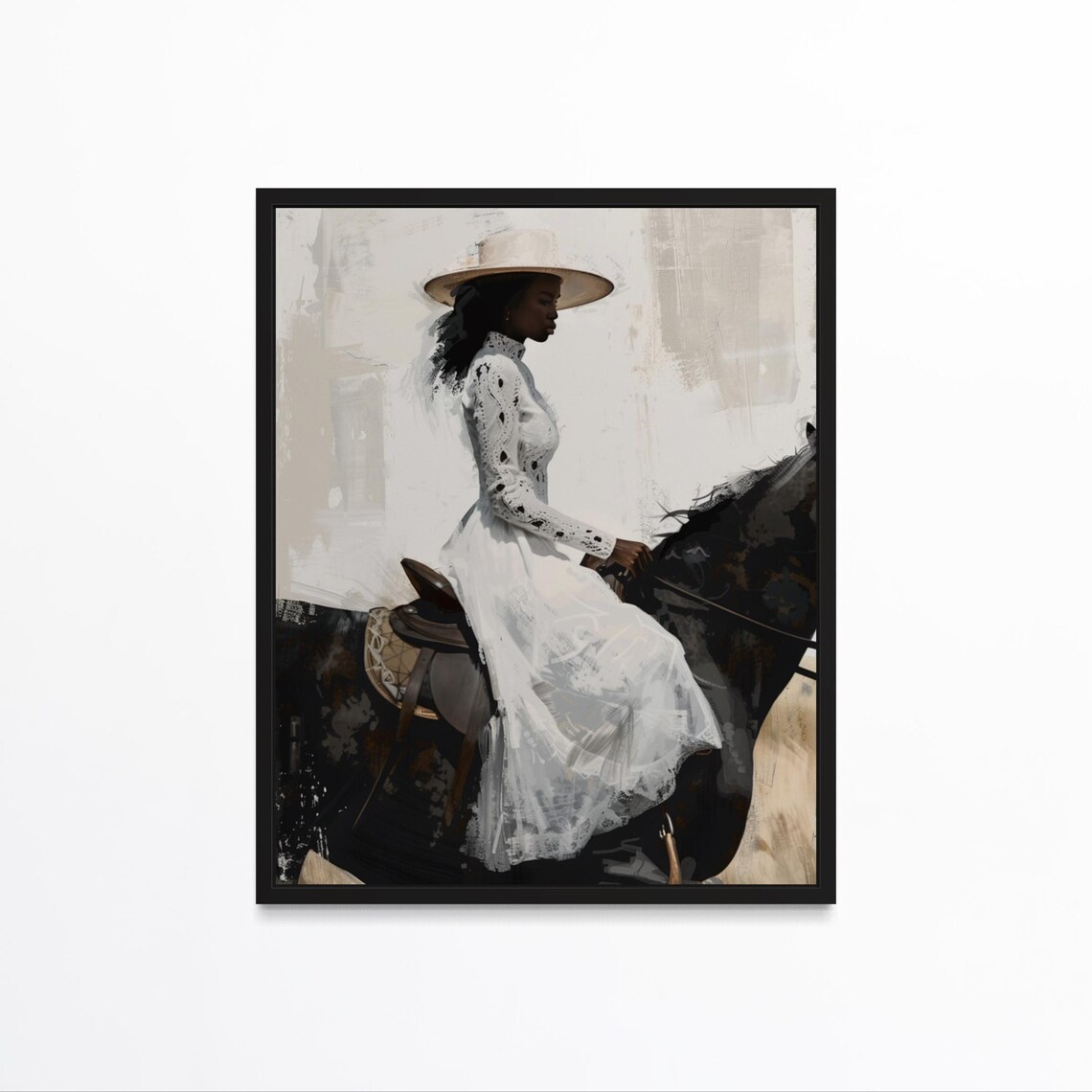 Black Girl On Horse, Modern Black Art Print