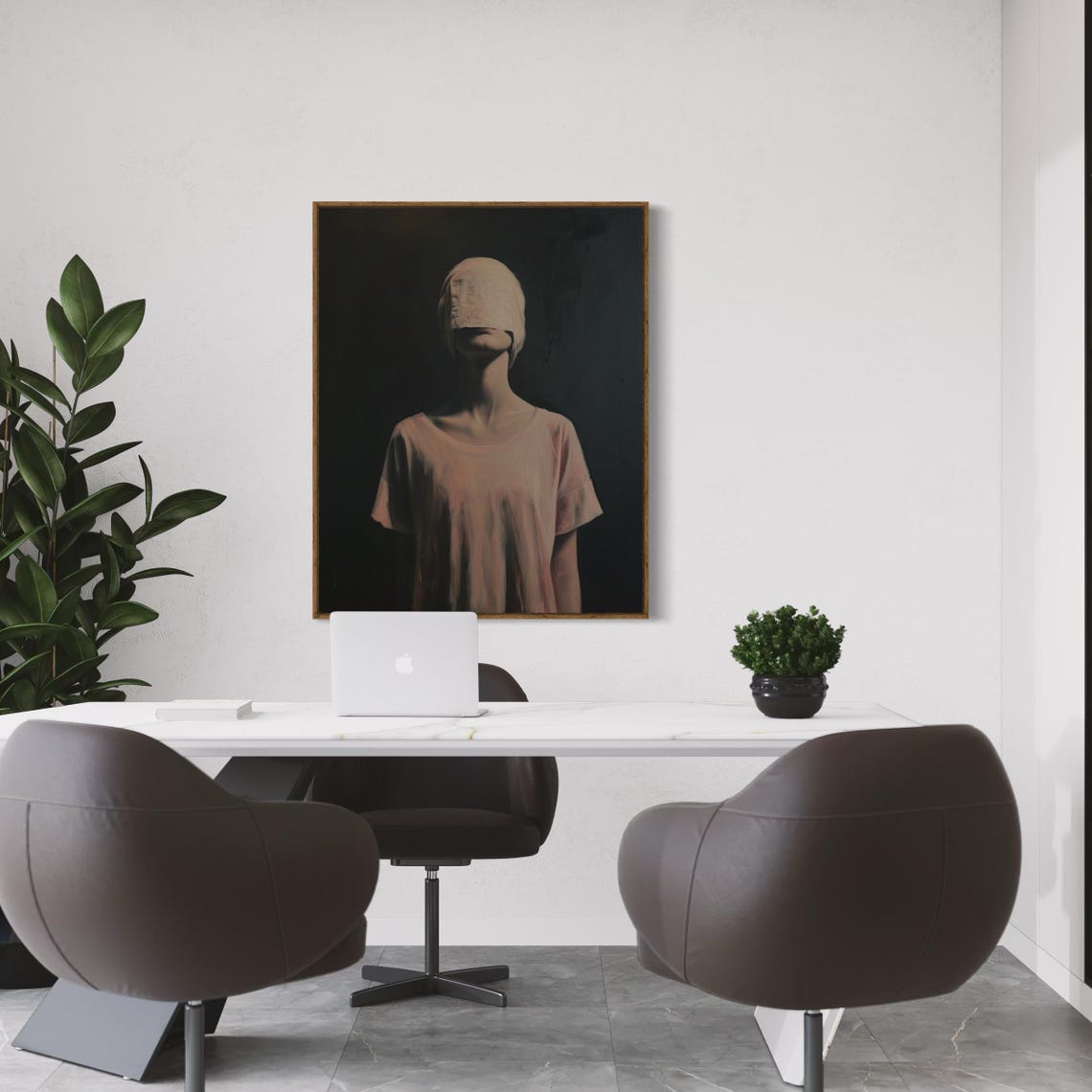 Moody Minimalist Figure With Obscured Face in Dark Tones Art Poster - Image 2