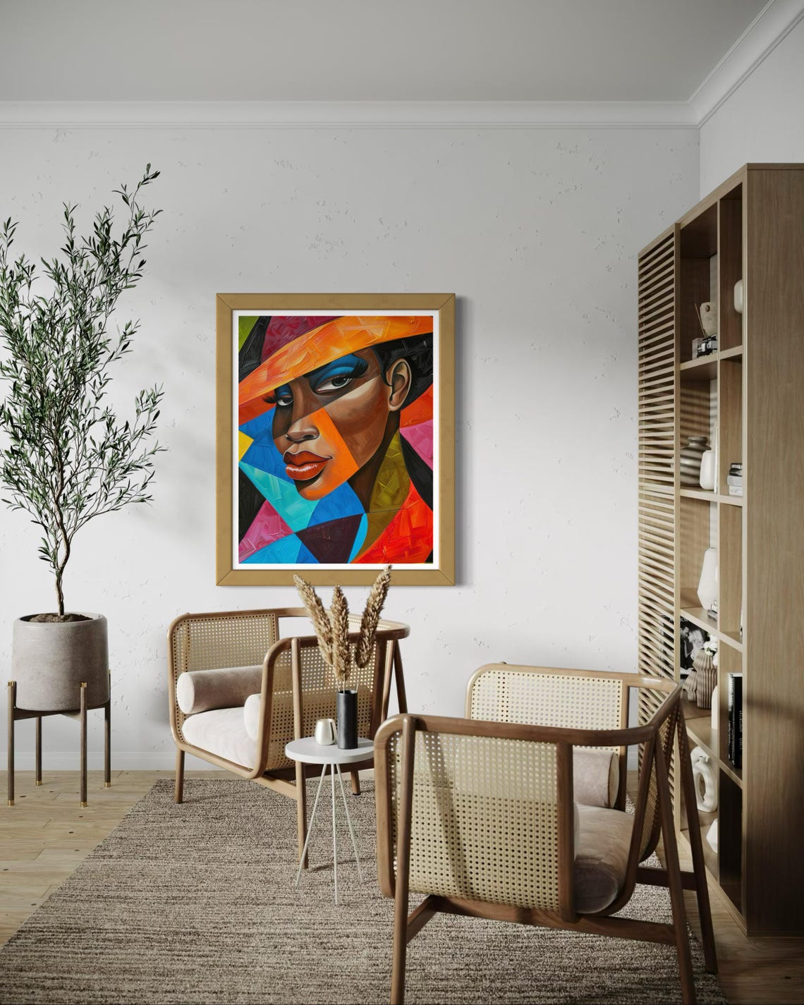 Bold Geometric African Woman Portrait Cubist Colorful Wall Art - Image 6