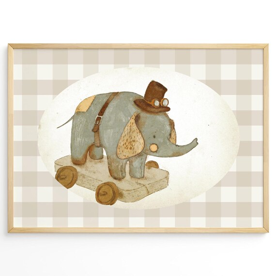 Vintage Steampunk Toy Elephant Nursery Cute Retro Animal Print