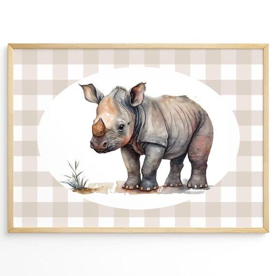 Baby Rhino Watercolor Nursery Cute Little Safari Animal Art Print