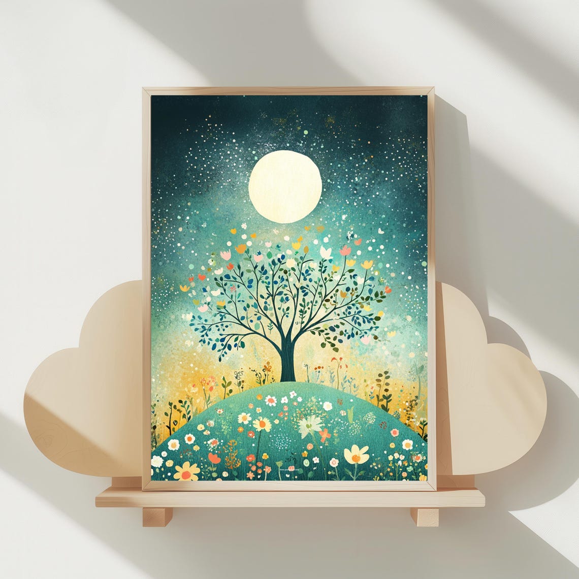 Moonlit Blossom Tree on Flower Hill Fairytale Night Nursery Poster