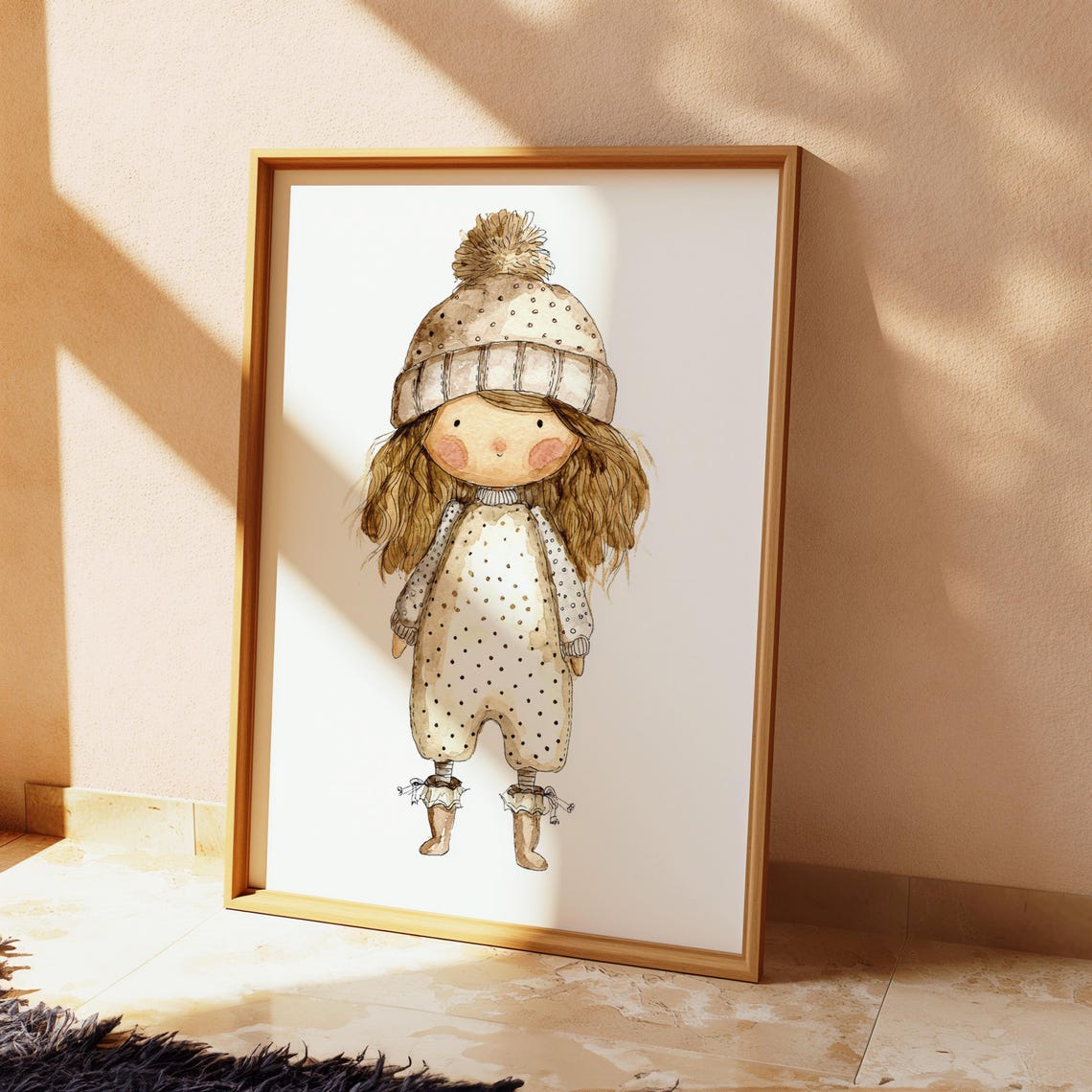 Scandinavian Doll Girl Print Whimsical Nursery Art