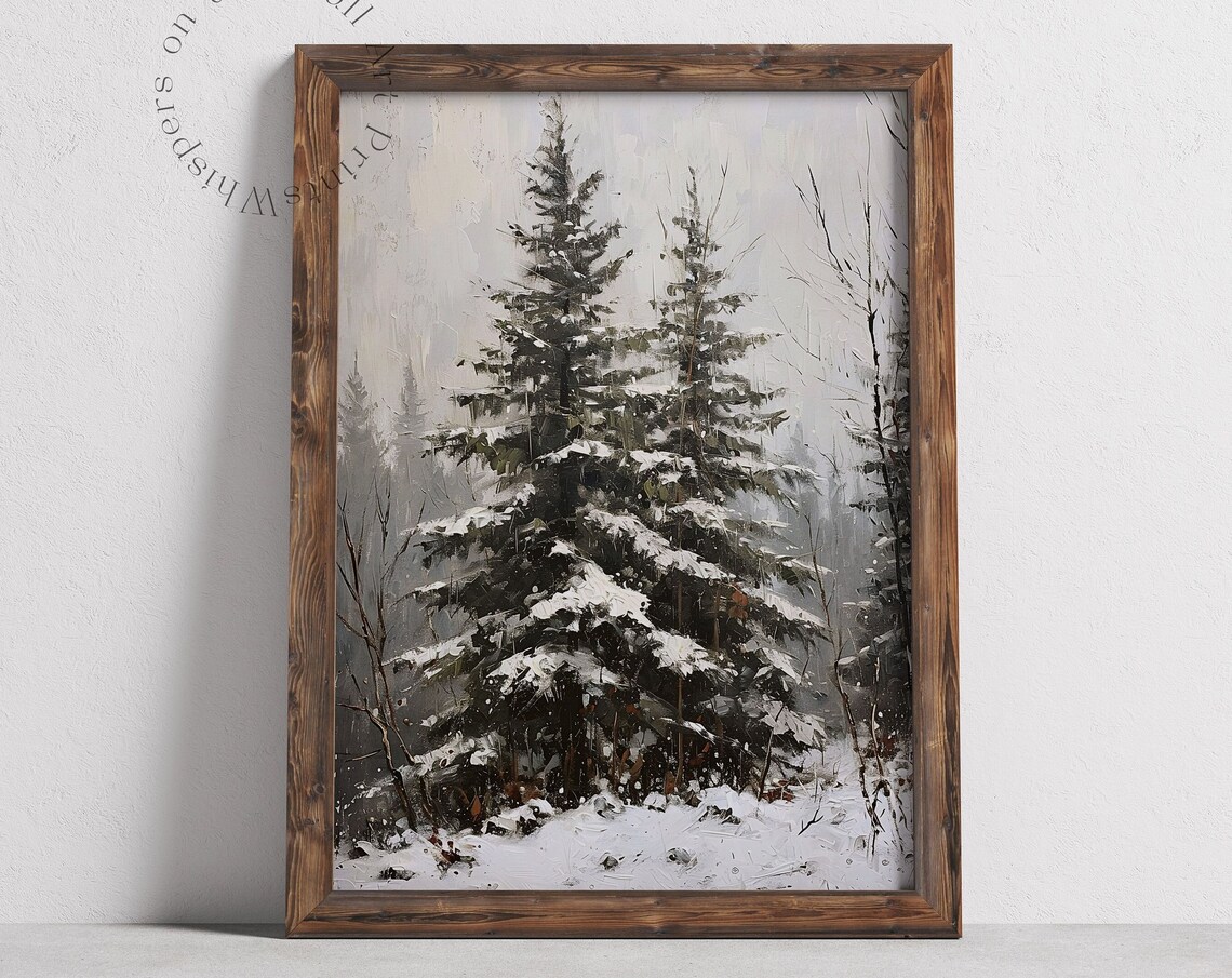 Soft Snow Covered Evergreen Trees Foggy Winter Landscape Poster - Image 3