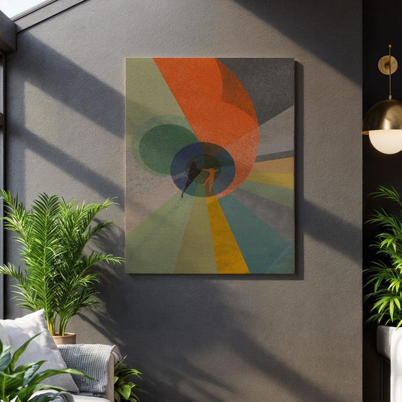 Abstract Spiral Walk Canvas Wall Art Retro Geometric Couple Print Colorful Conceptual Artwork Minimalist Modern Home Decor Gift