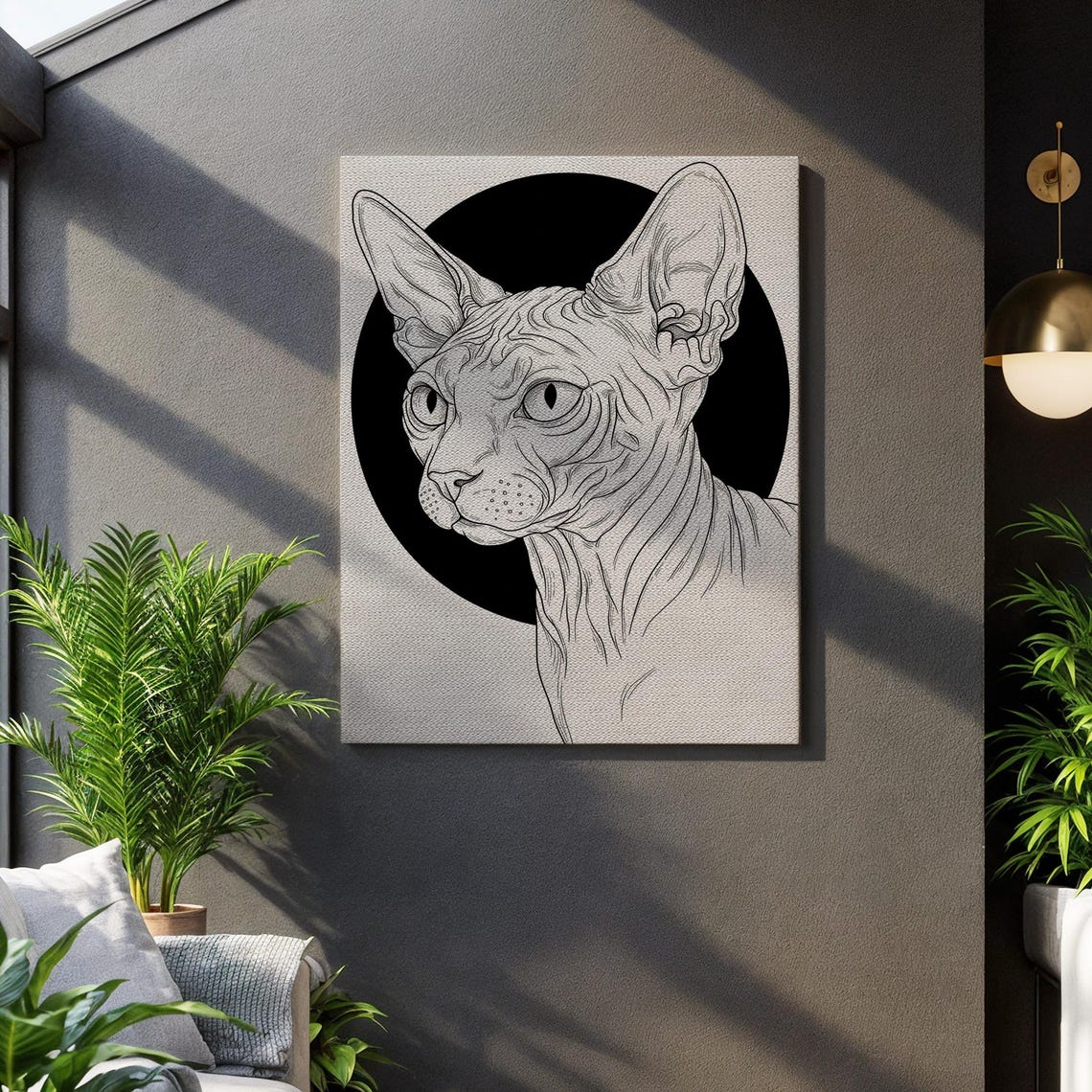 Sphynx Cat Canvas Wall Art Minimalist Black And White Line Drawing Modern Pet Lover Print For Stylish Animal Home Decor Unique Gift