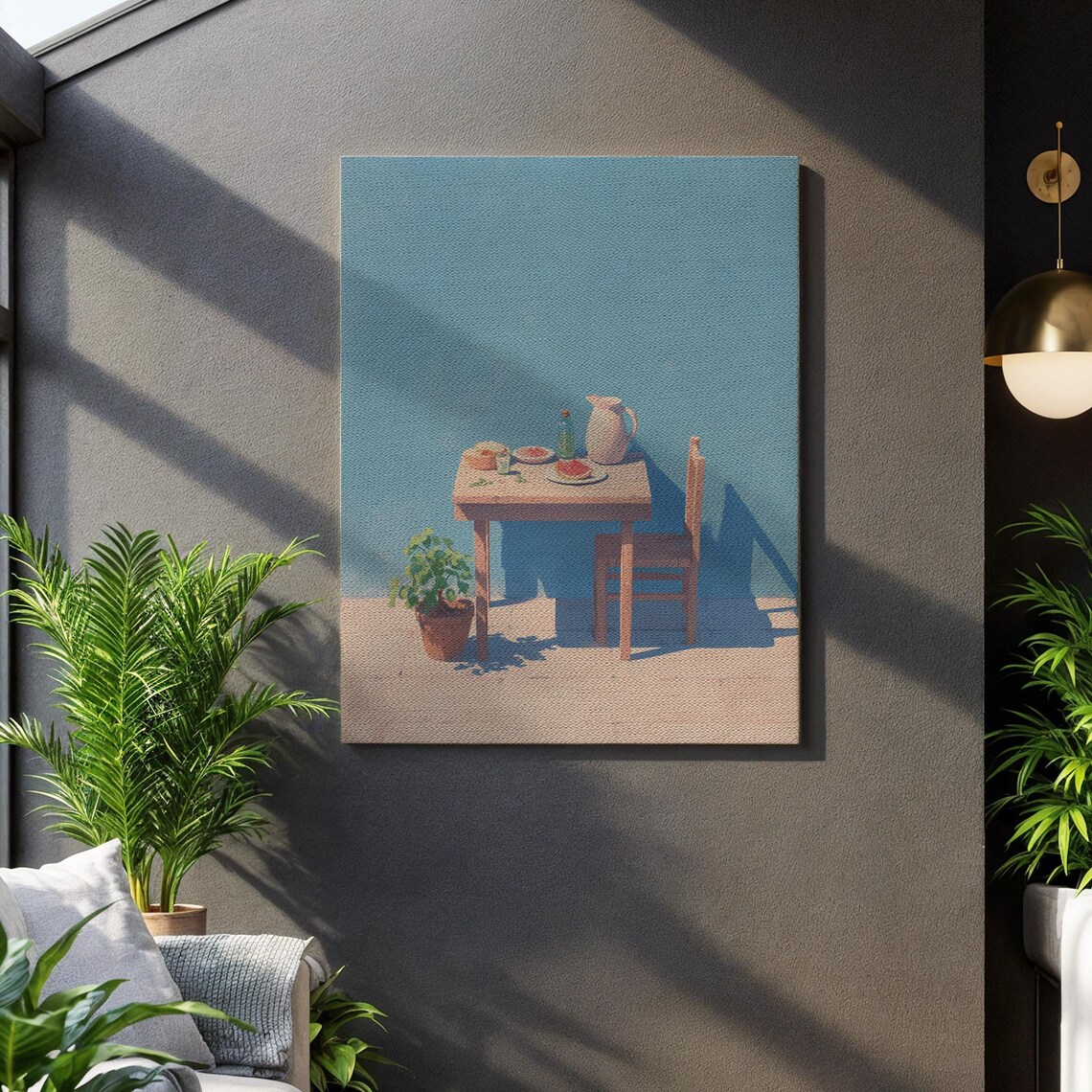 Mediterranean Summer Table Blue Wall Minimalist Coastal Canvas Wall Art