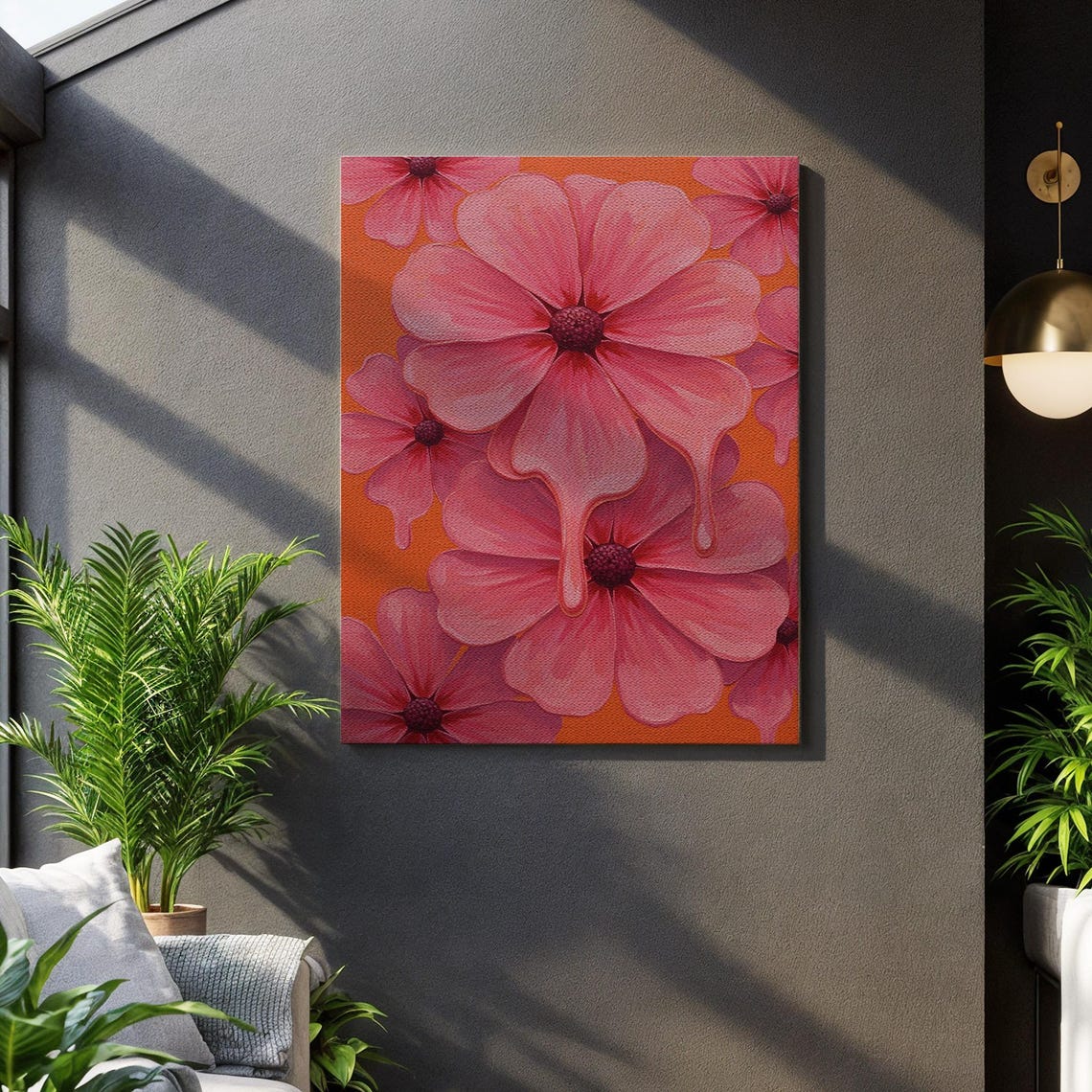 Surreal Dripping Pink Flowers Modern Abstract Floral Pop Poster