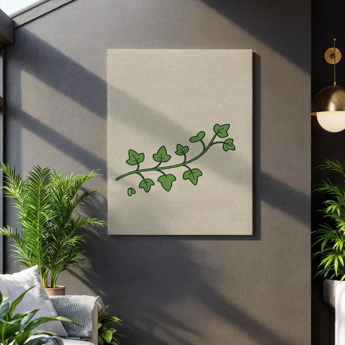 Minimalist Ivy Branch Delicate Leaf Outline Framed Botanical Display Lush Green Texture Scandi Home Decor Nature Inspired Gift