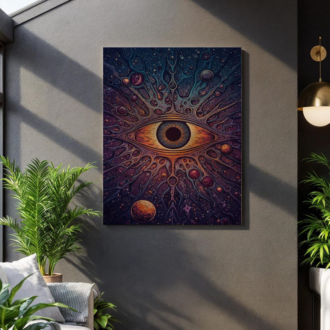 Mystical Eye Nebula Cosmic Vision Display Framed Fantasy Showcase Galactic Vortex Pattern Unique Gift Offering Flow Essence
