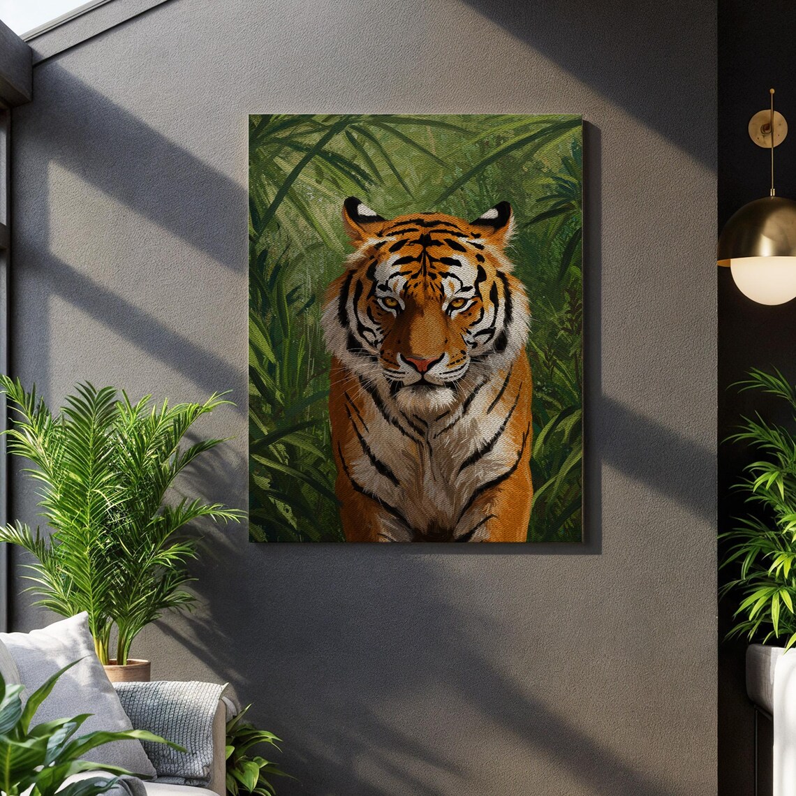 Majestic Tiger Portrait in Lush Green Jungle Wildlife Poster