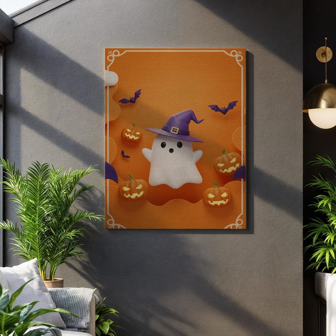 Cute Ghost Halloween Pumpkin Bats Spooky Party Kids Room Wall Art