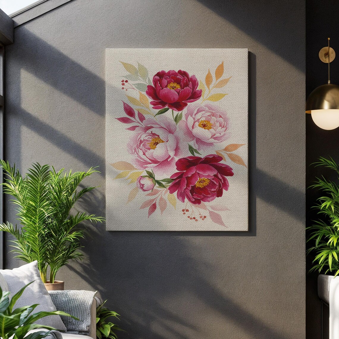 Pink Peony Flowers Blush Floral Elegant Watercolor Canvas Wall Art